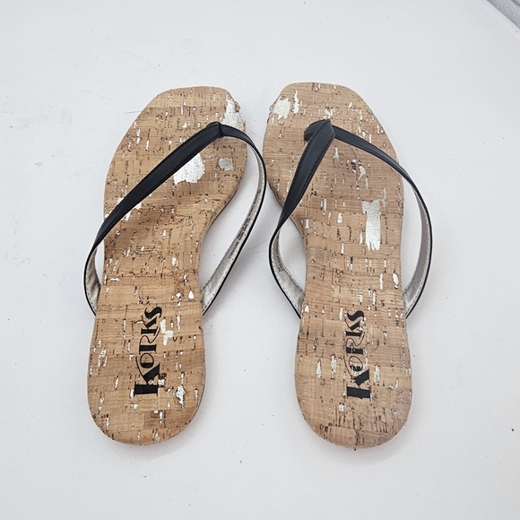 Korks Winnie Flat Flip Flop Sandals Black/Cork Women’s Size 8 Preowned - Picture 15 of 16
